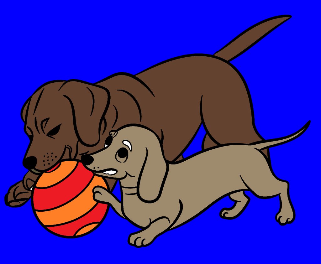 Obrázek, online omalovánka pro malé děti k vybarvení Labrador a jezevčík, Psi Obrázek, online omalovánka pro malé děti k vybarvení Labrador a jezevčík, Psi